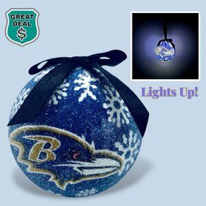 NFL Baltimore Ravens Light Up Frosted Christmas Holiday Ornament.